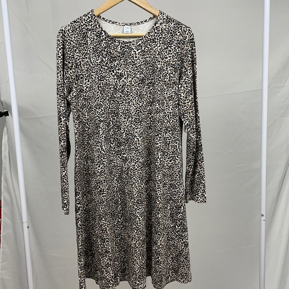 New long sleeve jersey swing dress, animal print